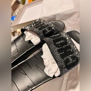 Jimmy Choo: Rey Crystal Black Mix Slides